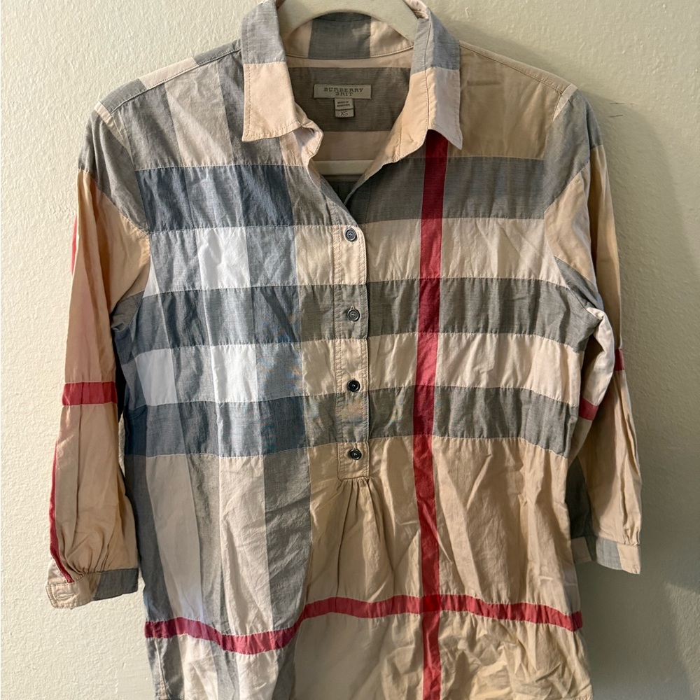 Burberry Beige Plaid Casual Button Down Shirt